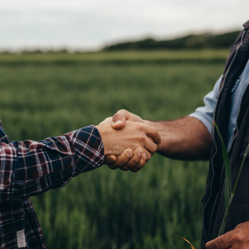 Two men greet each other with a handshake