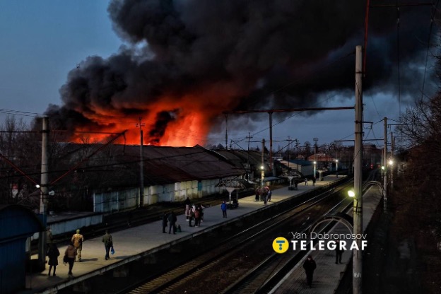 A bombing at a train station in Kyiv