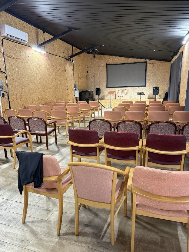 Temporary meeting space that will be replaced with the new church being built.